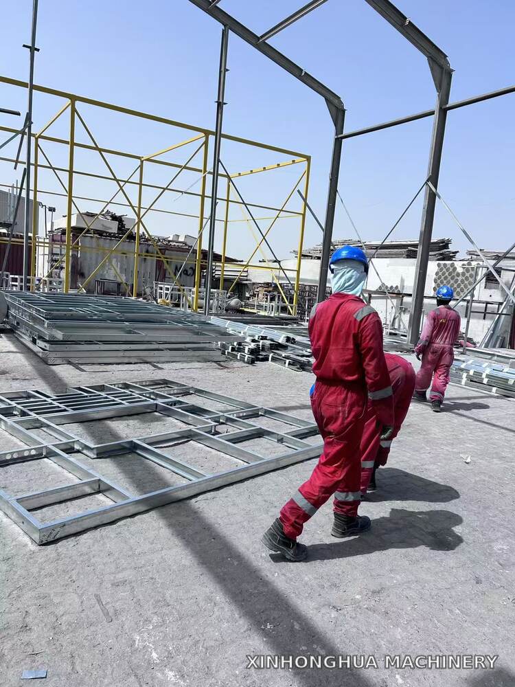 Light Gauge Steel Installation Team at UAE Project Site Installation team assembling light gauge steel frames at a customer project in the UAE